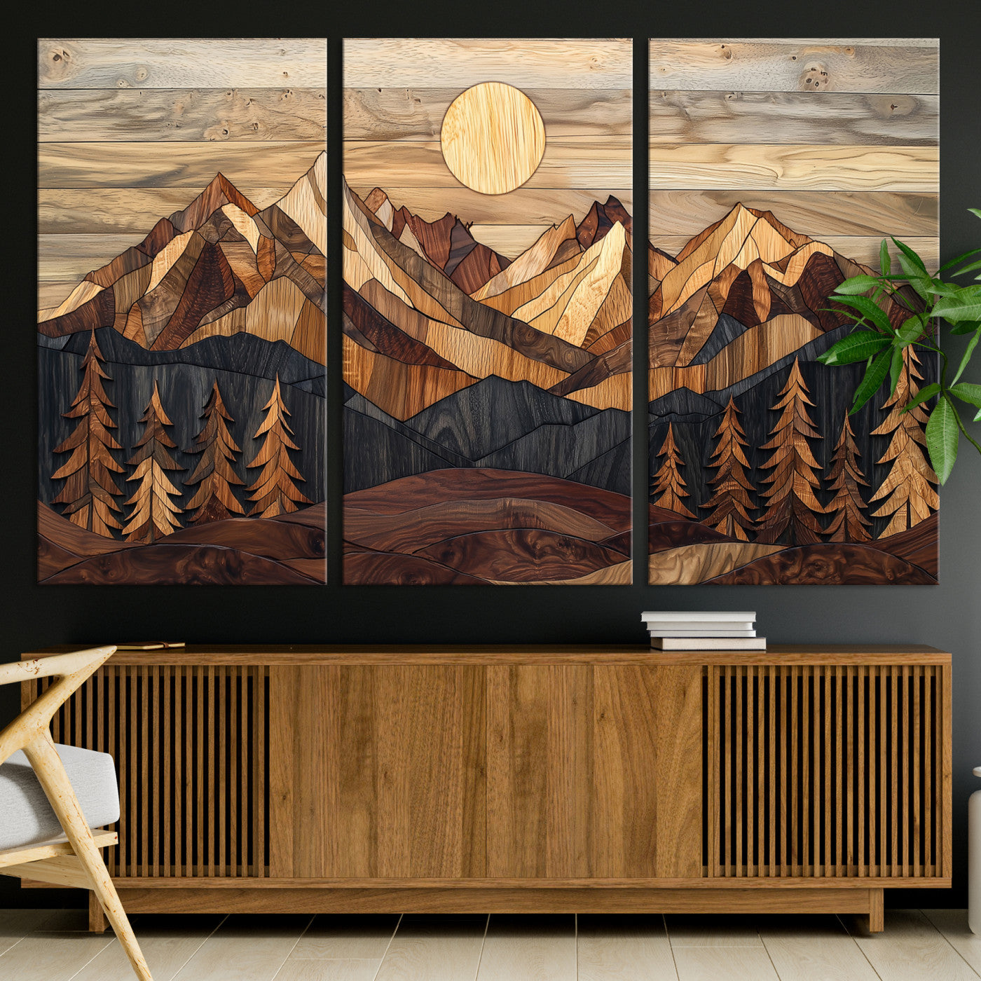 Mountain Landscape Wall Art Print - Sunset Hills Canvas Print, featuring an abstract nature scene with earthy tones and misty peaks, perfect for boho and modern decor.