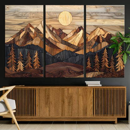 Mountain Landscape Wall Art Print - Sunset Hills Canvas Print, featuring an abstract nature scene with earthy tones and misty peaks, perfect for boho and modern decor.
