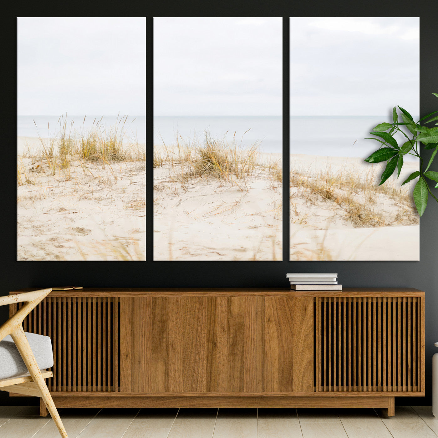 Canvas of soft beach dunes and coastal grasses in neutral tones, perfect for Scandinavian coastal or minimalist nature-inspired home decor.   2/2