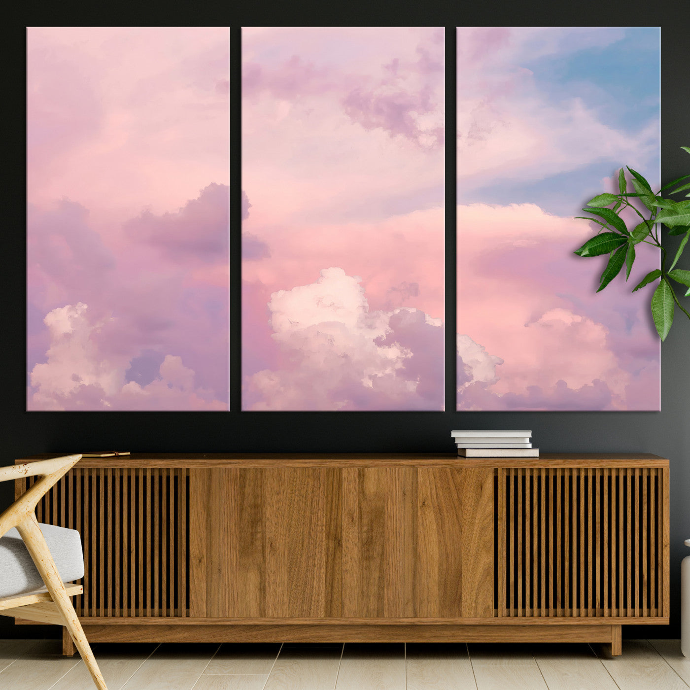 Soft pastel-colored clouds in shades of pink, purple, and blue, creating a dreamy and serene sky perfect for a calming decor touch.