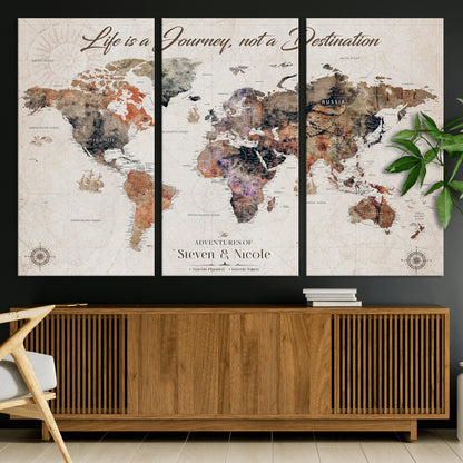 96000140-MGV-CV-36X24-Custom Push Pin World Map Wall Canvas Print – Personalized Travel Tracker with Pins – Framed Large Multi-Size Canvas for Home Office Decor