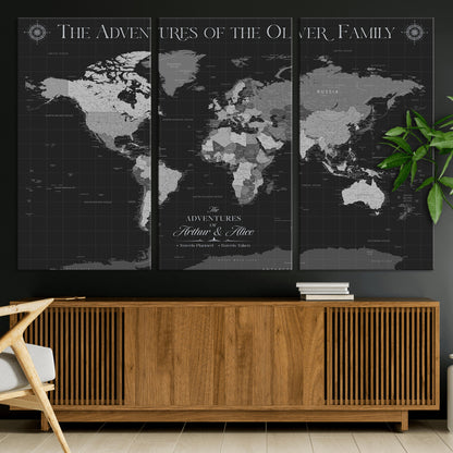 58711315-MGV-CV-36X24-Custom Push Pin World Map Wall Canvas Print – Personalized Travel Tracker with Pins – Framed Large Multi-Size Canvas for Home Office Decor