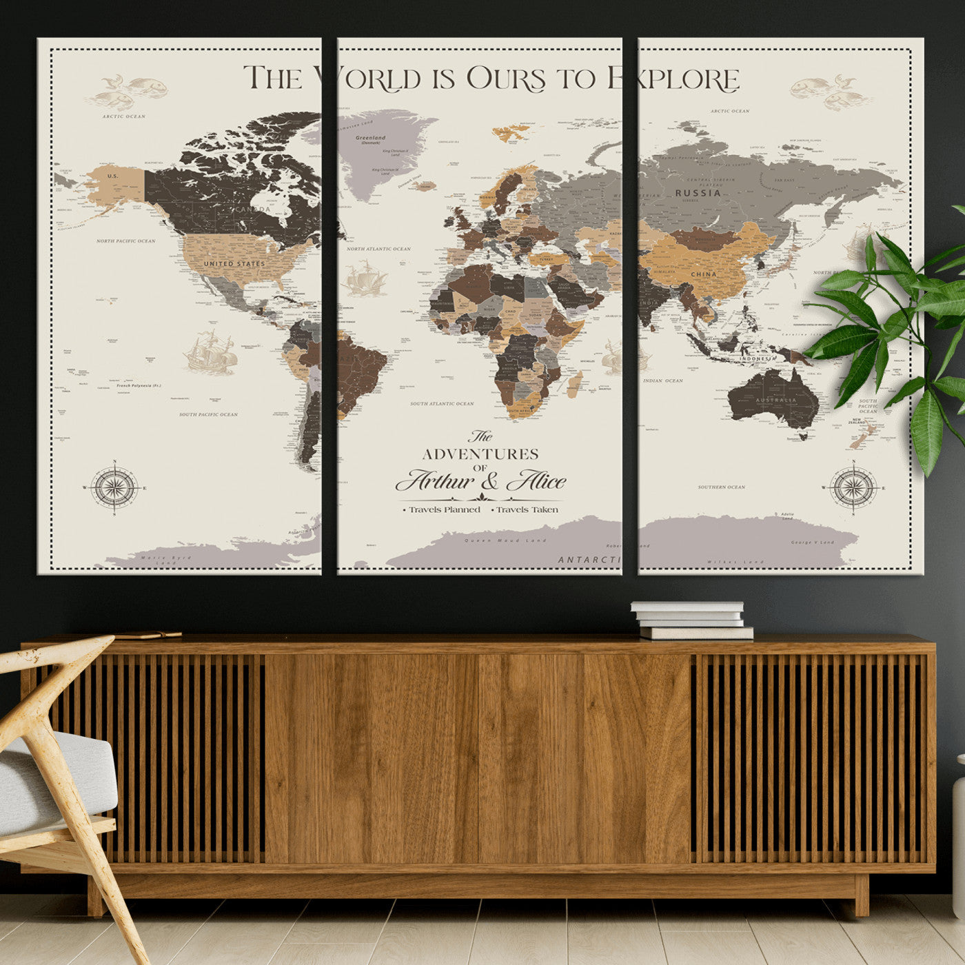 80998319-MGV-CV-36X24-Personalize World Map Push Pin Wall Canvas Print – Personalized Travel Tracker with Pins – Framed Large Multi-Size Canvas for Home Office Decor