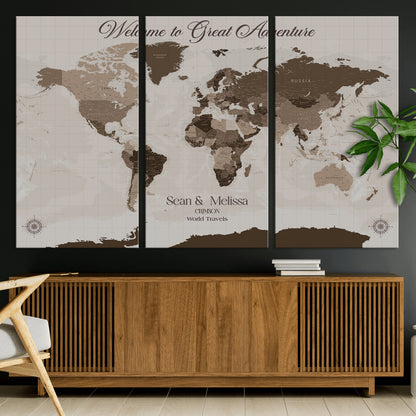 49871705-MGV-CV-36X24-Push Pin Customize World Map Wall Canvas Print – Personalized Travel Tracker with Pins – Custom Wall Art Canvas for Home Office Decor