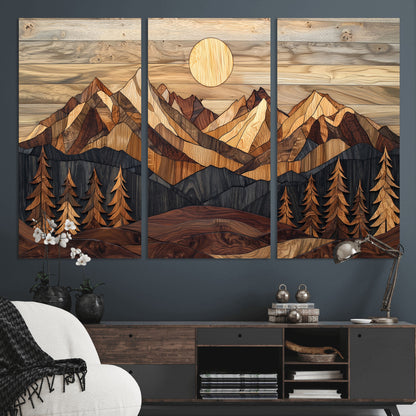 Mountain Landscape Wall Art Print - Sunset Hills Canvas Print, featuring an abstract nature scene with earthy tones and misty peaks, perfect for boho and modern decor.