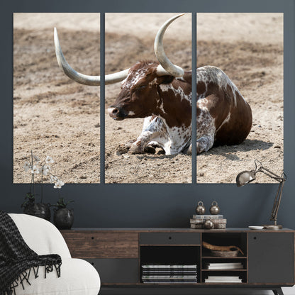 Texas Longhorn Wall Art Canvas Print, Framed Country Living Art Picture Print, Farmhouse Aesthetic Perfect Western Rustic Decor Artwork