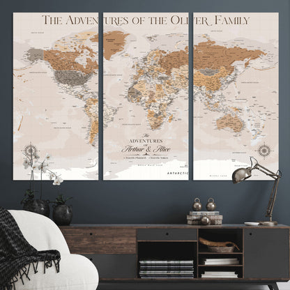 43101120-MGV-CV-36X24-World Travel Map with Pins – Push Pin Maps of Where I've Been, Framed Wall Map for Travel Memories, Old Style Decorative World Map - H10