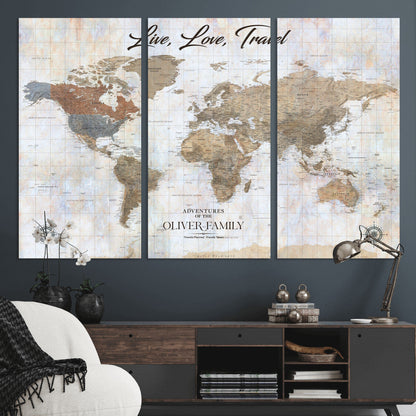 76256172-MGV-CV-36X24-Custom Push Pin World Map Wall Canvas Print – Personalized Travel Tracker with Pins – Framed Large Multi-Size Canvas for Home Office Decor