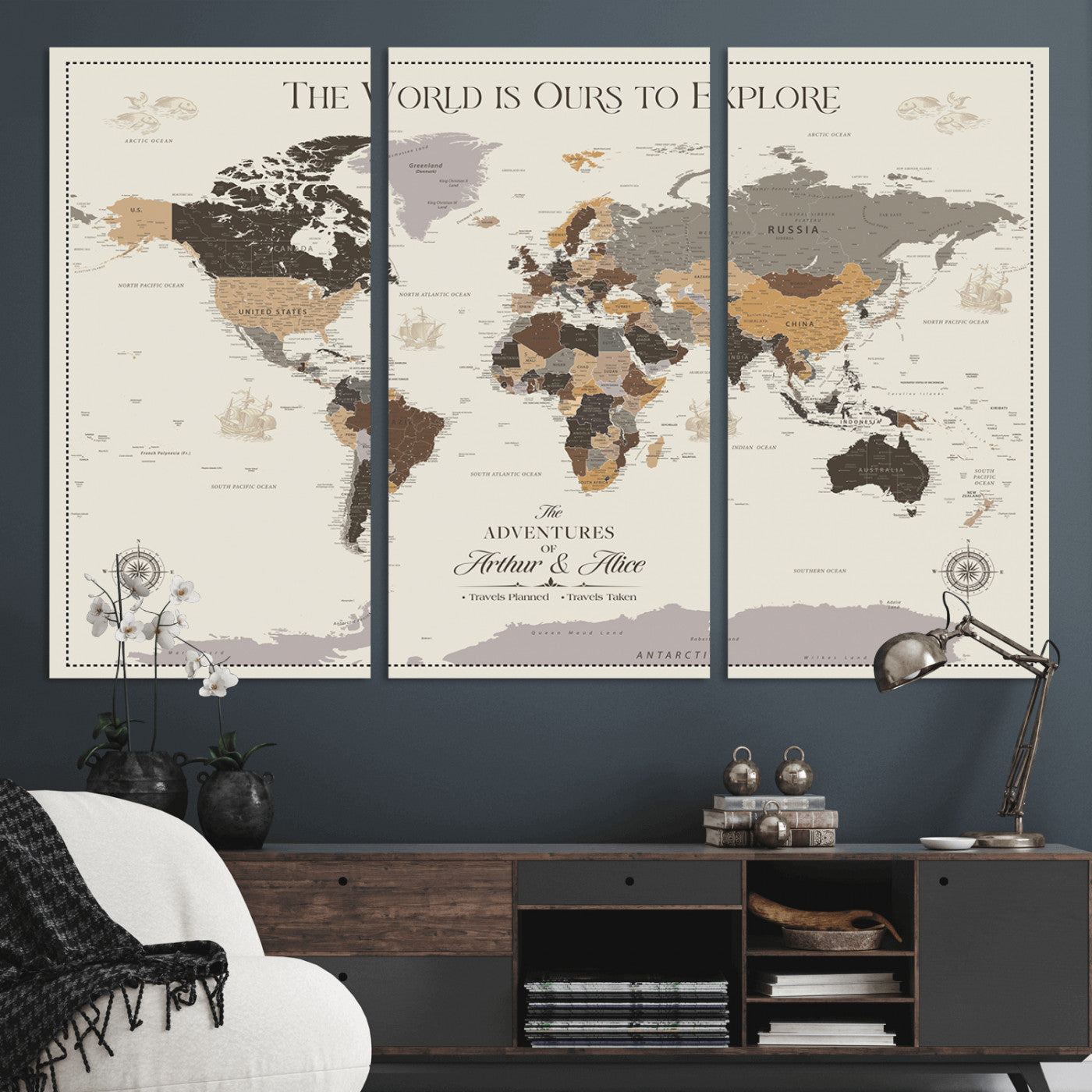 80998319-MGV-CV-36X24-Personalize World Map Push Pin Wall Canvas Print – Personalized Travel Tracker with Pins – Framed Large Multi-Size Canvas for Home Office Decor