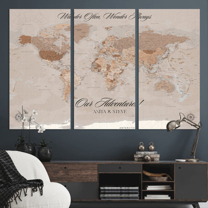 95243244-MGV-CV-36X24-Custom Push Pin World Map Wall Canvas Print – Personalized Map for Travel Lovers - Large Personalized Gift for Home Office Decor