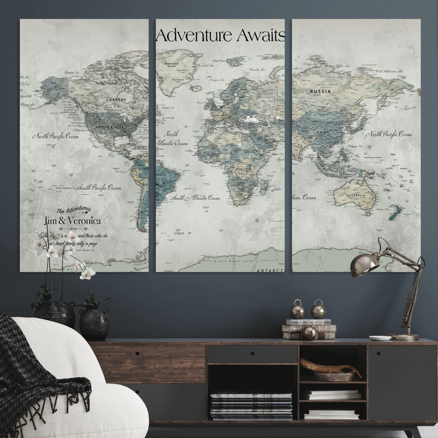 Customize Push Pin World Map Wall Canvas Print – Personalized Travel Tracker with Pins – Framed Custom Quotie Canvas for Home Office Decor