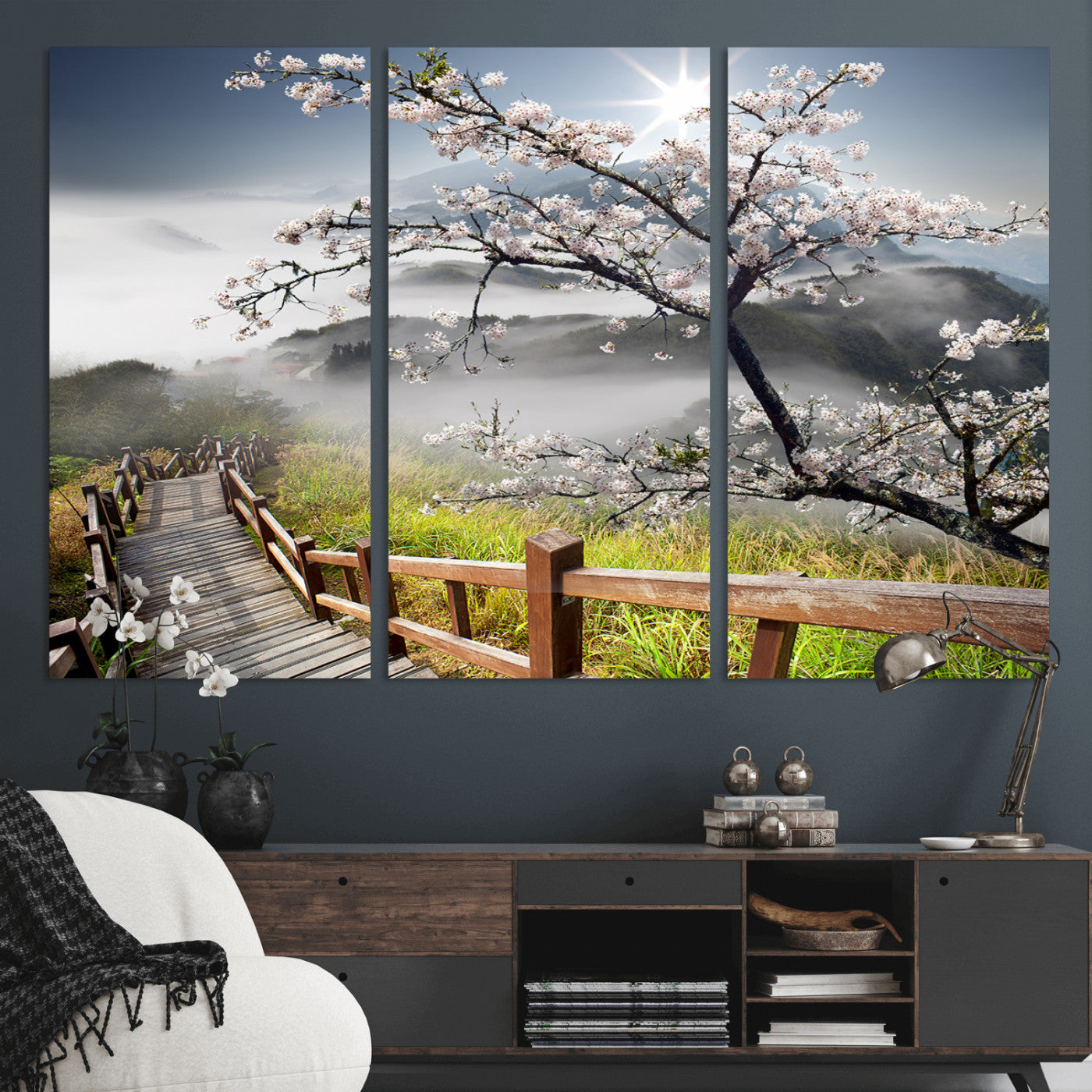 Sakura Cherry Blossom Pathway Canvas Wall Art – Tranquil Walk Through Blossoming Nature – Ready to Hang