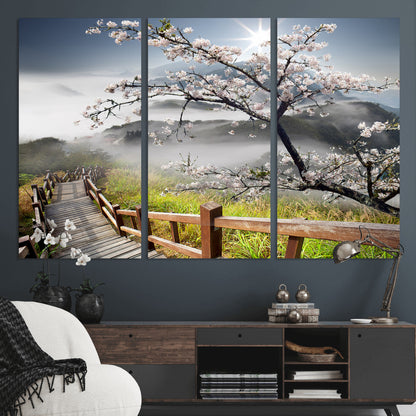Sakura Cherry Blossom Pathway Canvas Wall Art – Tranquil Walk Through Blossoming Nature – Ready to Hang