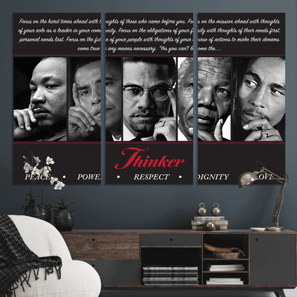 Monochrome canvas of iconic Black leaders with a powerful quote, perfect for modern spaces with a cultural or motivational theme.