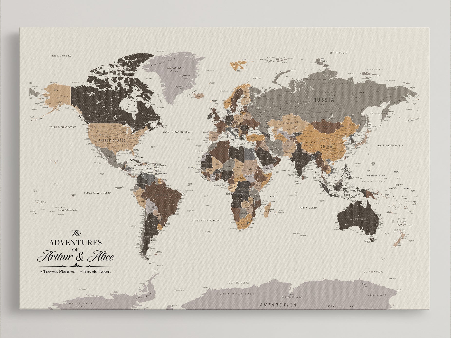 45566494-MGV-CV-36X24-Framed Personalized World Map Push Pin Custom Travel Memory Gift Anniversary Canvas Wall Art for Couple Family Explorer Decor