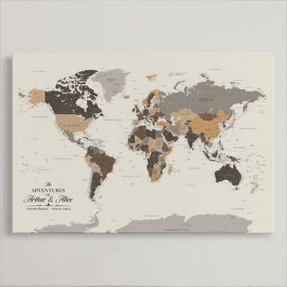 77826024-MGV-CV-36X24-Personalized Travel Map Canvas Print – Custom Framed Push Pin World Art Gift for Couples, Anniversaries, or Explorer-Themed Decor