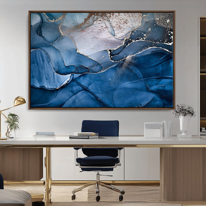 27810-MGV-FC-36X24_Walnut-Abstract Blue Gold Fluid Art Wall Decor – Modern Canvas Print, Elegant Home & Office Wall Art, Stylish Living Room or Bedroom Decoration