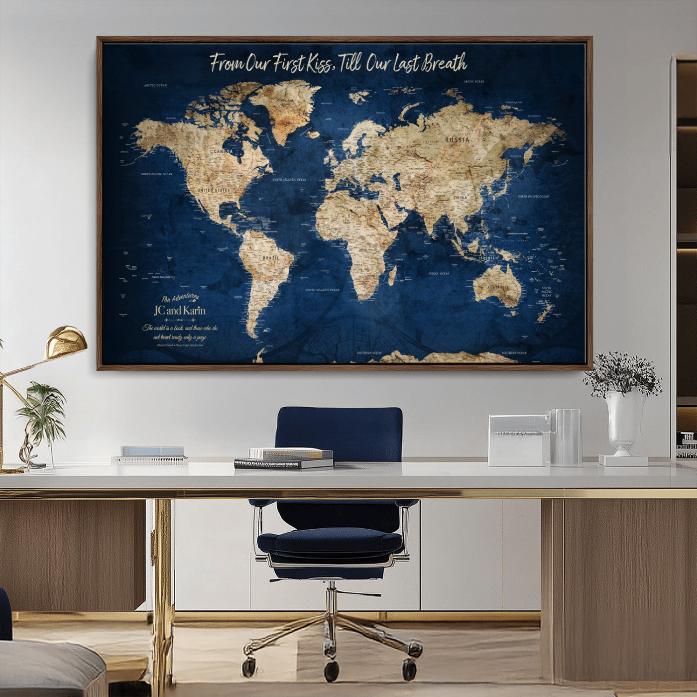56122A-MGV-CV-36X24-Push Pin World Map Canvas Print – Framed Wall Art for Couples to Track Their Travels – Anniversary Gift or Home Adventure Decor - H2-Orj