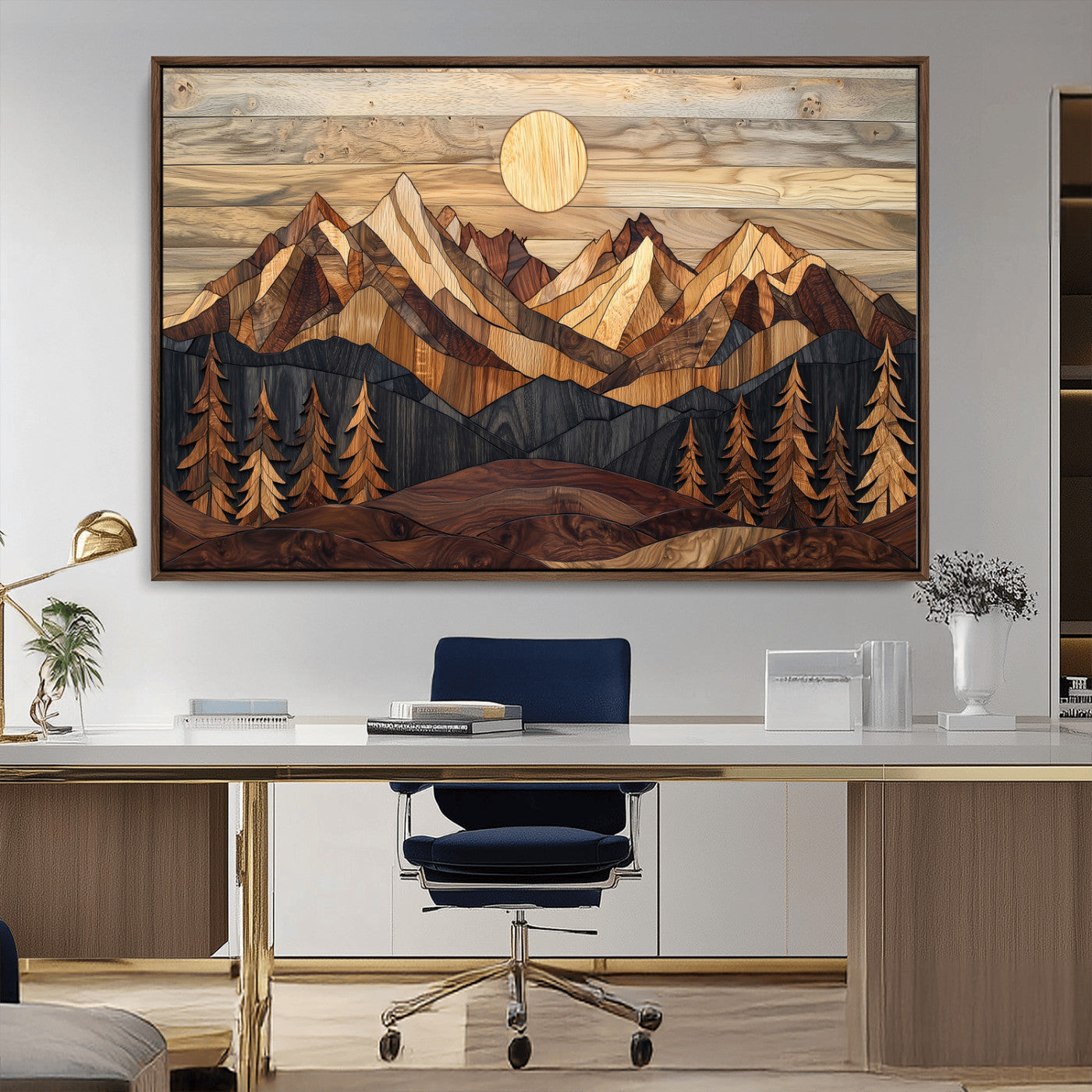Mountain Landscape Wall Art Print - Sunset Hills Canvas Print, featuring an abstract nature scene with earthy tones and misty peaks, perfect for boho and modern decor.