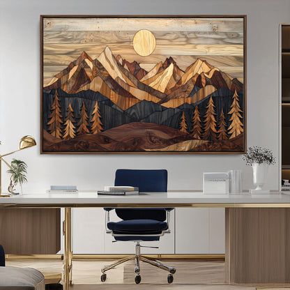 Mountain Landscape Wall Art Print - Sunset Hills Canvas Print, featuring an abstract nature scene with earthy tones and misty peaks, perfect for boho and modern decor.