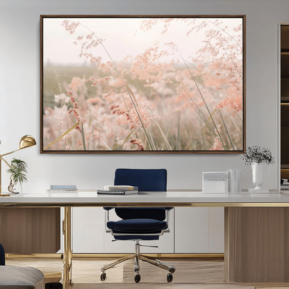 Soft pastel field with wild grasses in warm light, ideal for minimal nature or airy countryside-inspired interior wall decoration.