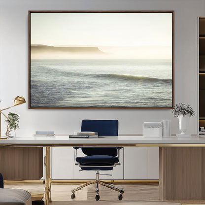 Canvas of a misty ocean scene with coastal cliffs and soft neutral tones, ideal for Scandinavian coastal or minimalist nature-inspired home decor.