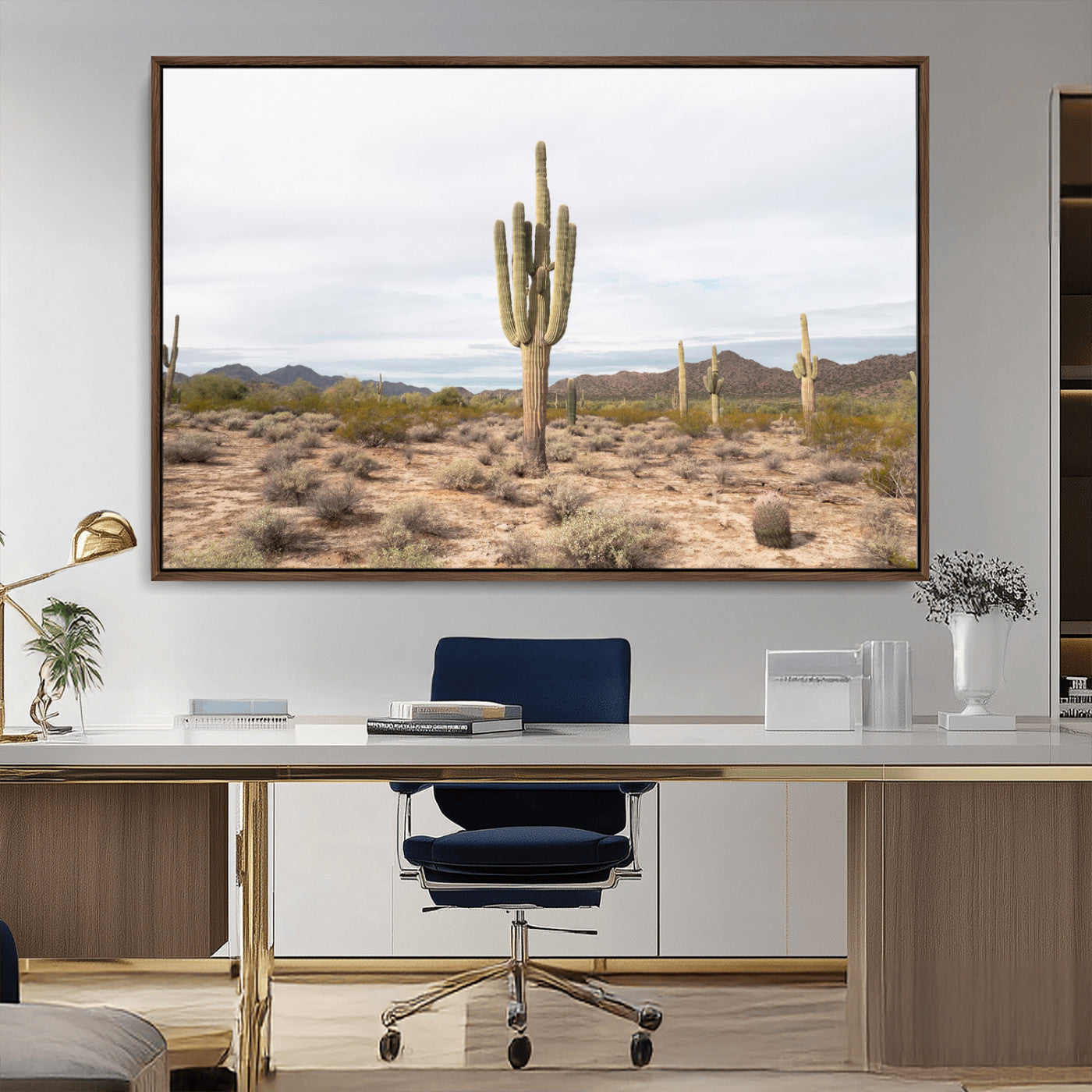 Canvas of a saguaro cactus in an earthy Sonoran desert landscape, ideal for Southwestern Boho or desert minimalism inspired home decor.   2/2