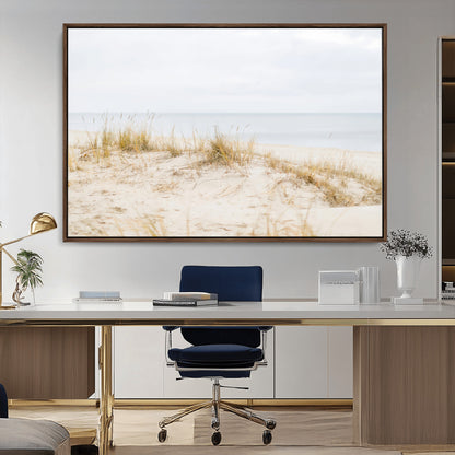 Canvas of soft beach dunes and coastal grasses in neutral tones, perfect for Scandinavian coastal or minimalist nature-inspired home decor.   2/2