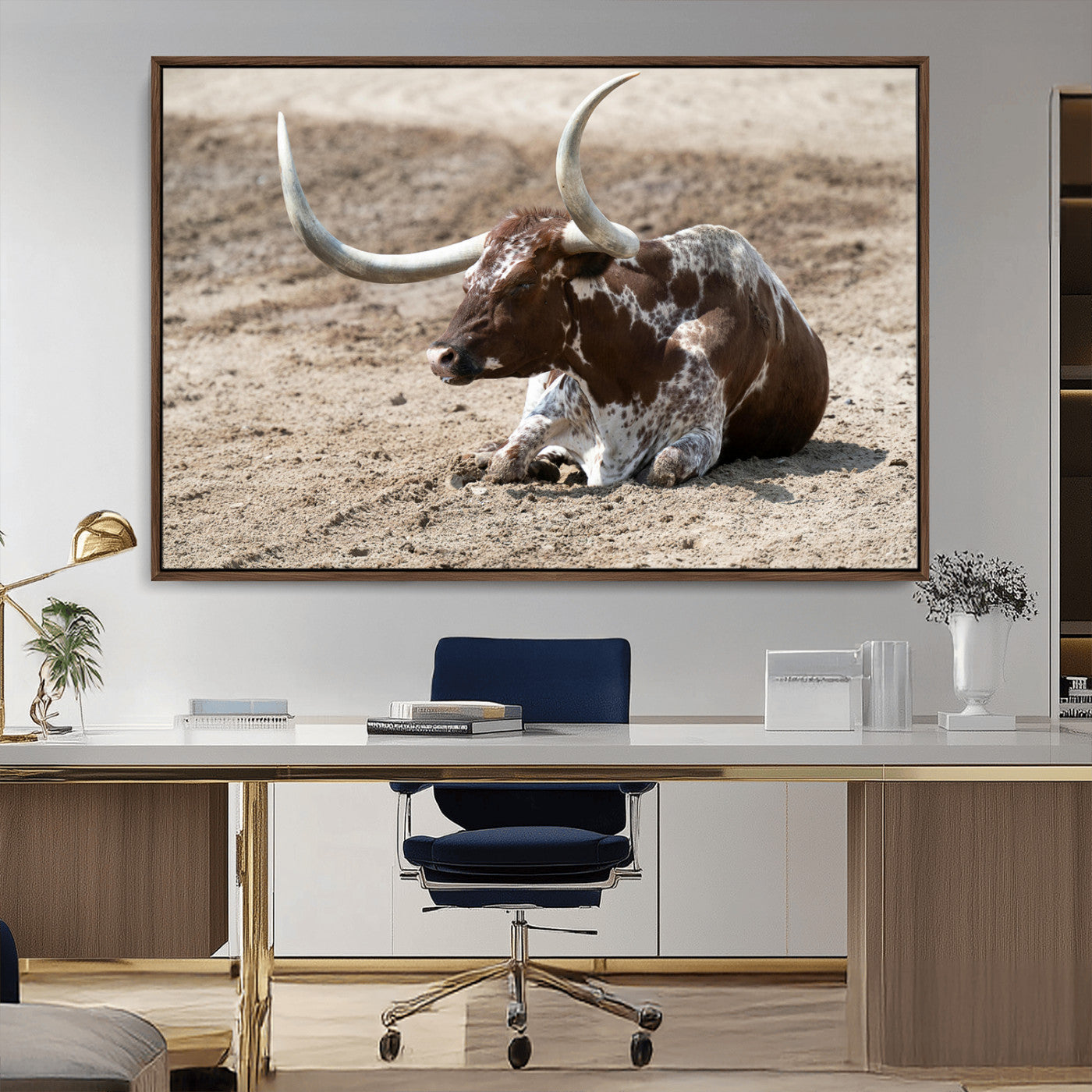 Texas Longhorn Wall Art Canvas Print, Framed Country Living Art Picture Print, Farmhouse Aesthetic Perfect Western Rustic Decor Artwork