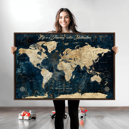 23551206-MGV-CV-36X24-Custom Push Pin World Map Wall Canvas Print – Personalized Travel Tracker with Pins – Framed Large Multi-Size Canvas for Home Office Decor