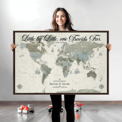 72081300-MGV-CV-36X24-Custom Push Pin World Map Wall Canvas Print – Personalized Travel Tracker with Pins – Framed Large Multi-Size Canvas for Home Office Decor