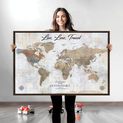 76256172-MGV-CV-36X24-Custom Push Pin World Map Wall Canvas Print – Personalized Travel Tracker with Pins – Framed Large Multi-Size Canvas for Home Office Decor