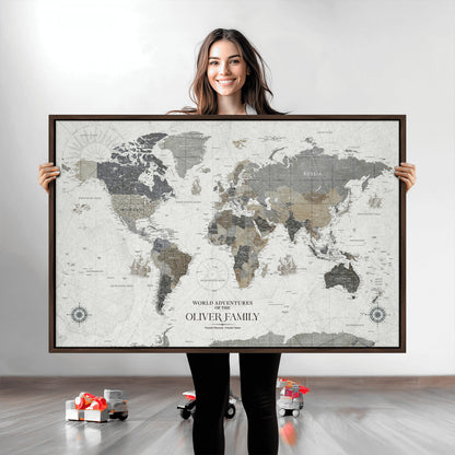 24596128-MGV-CV-36X24-Custom Push Pin World Map Wall Canvas Print – Personalized Travel Tracker with Pins – Framed Large Multi-Size Canvas for Home Office Decor