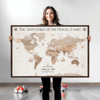 58395047-MGV-CV-36X24-Custom Push Pin World Map Wall Canvas Print – Personalized Travel Tracker with Pins – Framed Large Multi-Size Canvas for Home Office Decor