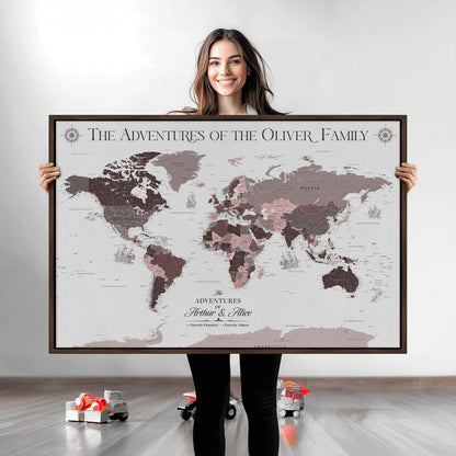 43789856-MGV-CV-36X24-Custom Push Pin World Map Wall Canvas Print – Personalized Travel Tracker with Pins – Framed Large Multi-Size Canvas for Home Office Decor