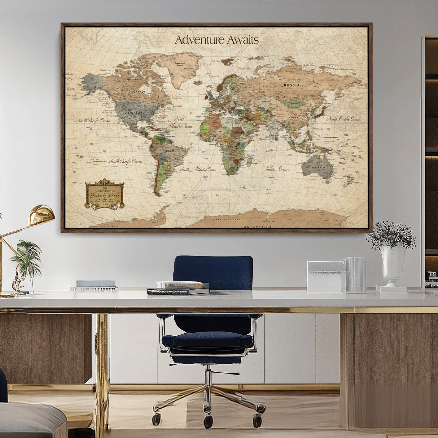 Custom Push Pin World Map Wall Canvas Print – Personalized Travel Tracker with Pins – Framed Custom Quotie Canvas for Home Office Decor