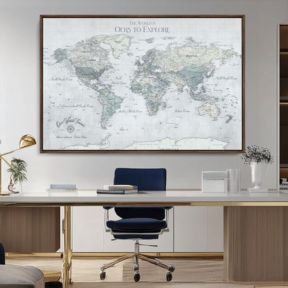 Custom Push Pin World Map Wall Canvas Print – Personalized Travel Tracker with Pins – Framed Custom Quotie Canvas for Home Office Decor