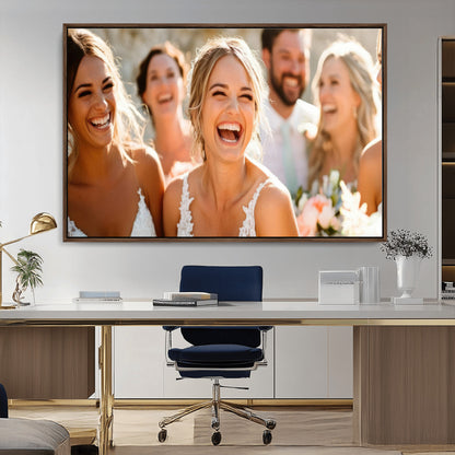 MGV-FC-36X24 - Joyful Wedding Wall Art – Laughing Bride and Bridesmaids Canvas Print, Romantic Celebration Photography Decor for Bedroom, Living Room, or Wedding Gift