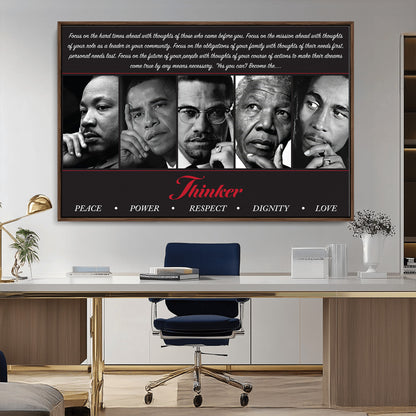 Monochrome canvas of iconic Black leaders with a powerful quote, perfect for modern spaces with a cultural or motivational theme.