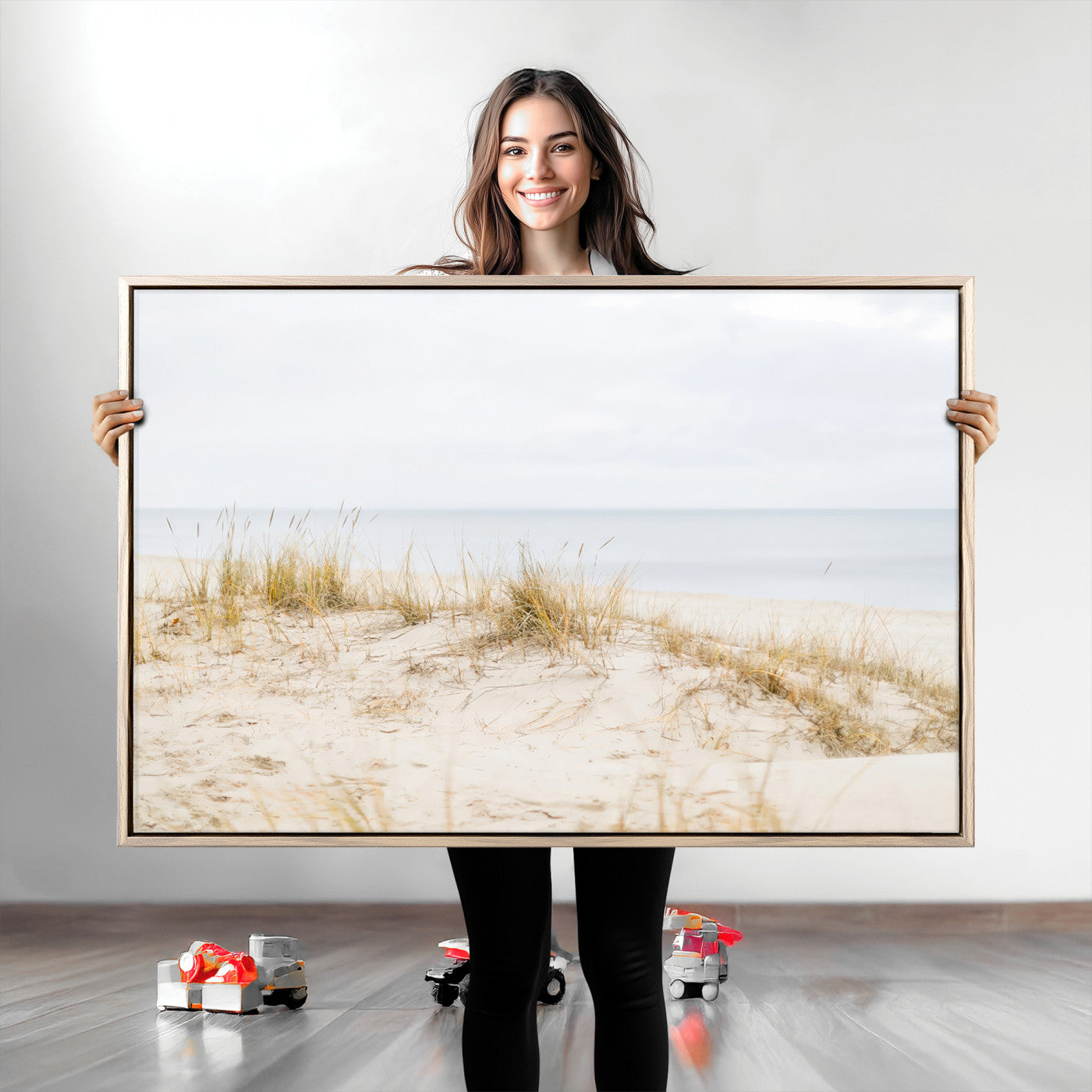 Canvas of soft beach dunes and coastal grasses in neutral tones, perfect for Scandinavian coastal or minimalist nature-inspired home decor.   2/2