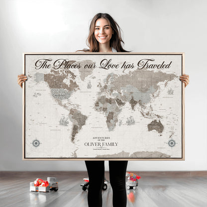 88245481-MGV-CV-36X24-Custom Push Pin World Map Wall Canvas Print – Personalized Travel Tracker with Pins – Framed Large Multi-Size Canvas for Home Office Decor