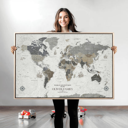 24596128-MGV-CV-36X24-Custom Push Pin World Map Wall Canvas Print – Personalized Travel Tracker with Pins – Framed Large Multi-Size Canvas for Home Office Decor