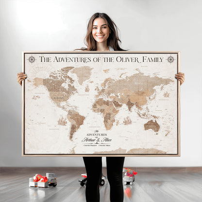 58395047-MGV-CV-36X24-Custom Push Pin World Map Wall Canvas Print – Personalized Travel Tracker with Pins – Framed Large Multi-Size Canvas for Home Office Decor