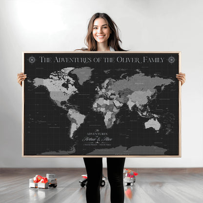 58711315-MGV-CV-36X24-Custom Push Pin World Map Wall Canvas Print – Personalized Travel Tracker with Pins – Framed Large Multi-Size Canvas for Home Office Decor