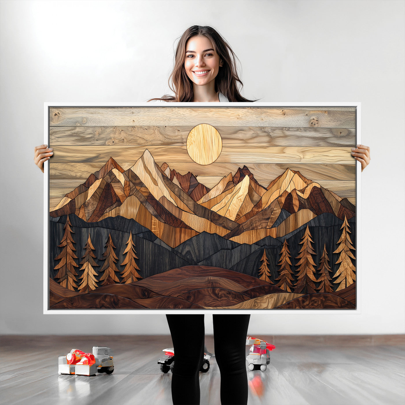 Mountain Landscape Wall Art Print - Sunset Hills Canvas Print, featuring an abstract nature scene with earthy tones and misty peaks, perfect for boho and modern decor.