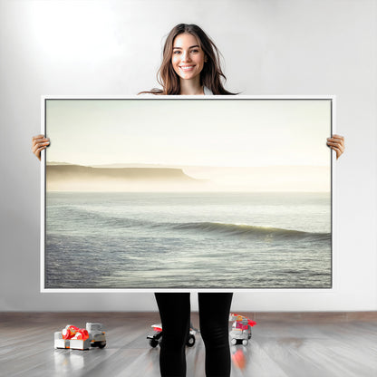 Canvas of a misty ocean scene with coastal cliffs and soft neutral tones, ideal for Scandinavian coastal or minimalist nature-inspired home decor.