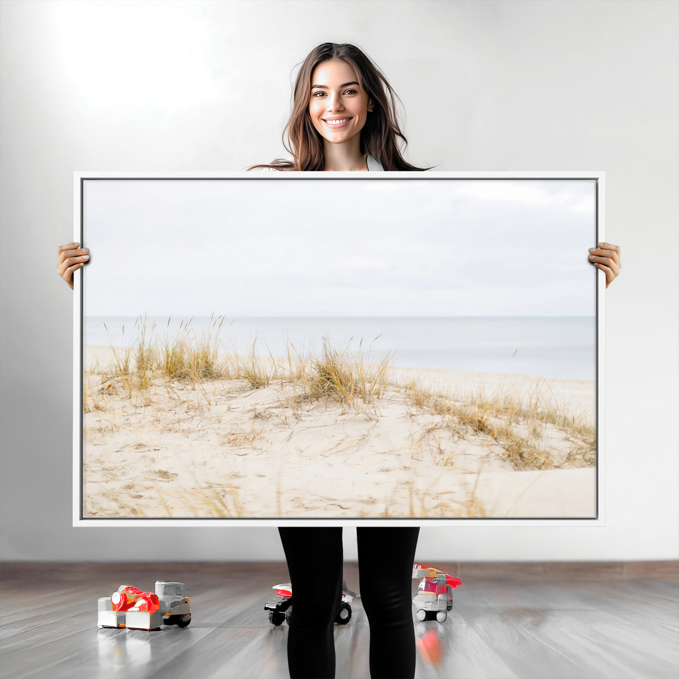 Canvas of soft beach dunes and coastal grasses in neutral tones, perfect for Scandinavian coastal or minimalist nature-inspired home decor.   2/2