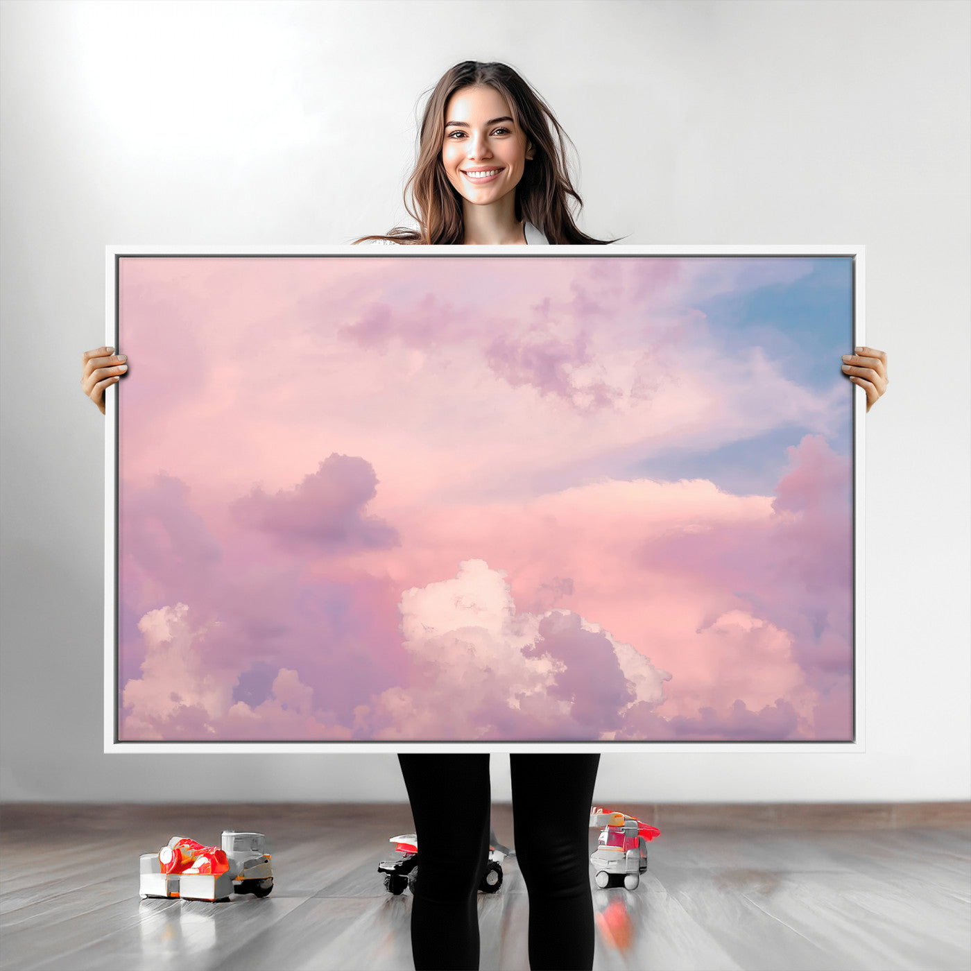 Soft pastel-colored clouds in shades of pink, purple, and blue, creating a dreamy and serene sky perfect for a calming decor touch.