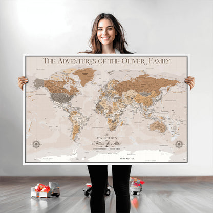 43101120-MGV-CV-36X24-World Travel Map with Pins – Push Pin Maps of Where I've Been, Framed Wall Map for Travel Memories, Old Style Decorative World Map - H10