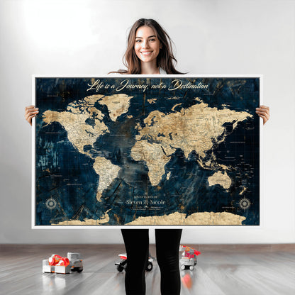 23551206-MGV-CV-36X24-Custom Push Pin World Map Wall Canvas Print – Personalized Travel Tracker with Pins – Framed Large Multi-Size Canvas for Home Office Decor
